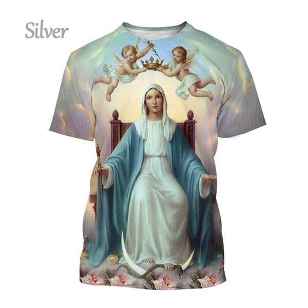 2022 Blessed Virgin Mary 3D Printing T Shirt Personality Fashion Faith Style Short Sleeved Men/Women Casual Streetwear Top