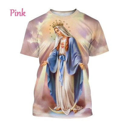 2022 Blessed Virgin Mary 3D Printing T Shirt Personality Fashion Faith Style Short Sleeved Men/Women Casual Streetwear Top