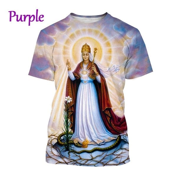 2022 Blessed Virgin Mary 3D Printing T Shirt Personality Fashion Faith Style Short Sleeved Men/Women Casual Streetwear Top