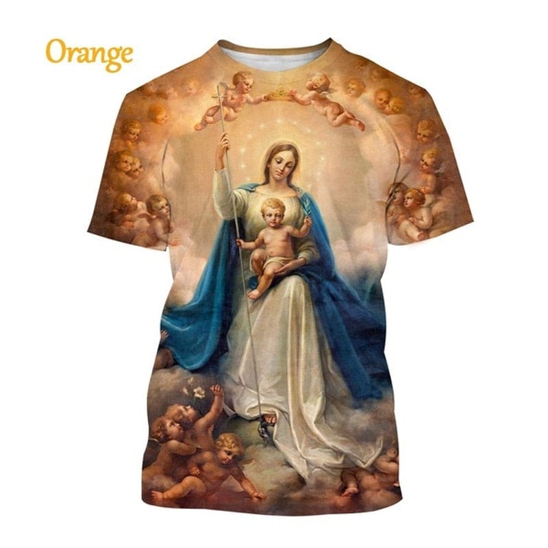 2022 Blessed Virgin Mary 3D Printing T Shirt Personality Fashion Faith Style Short Sleeved Men/Women Casual Streetwear Top