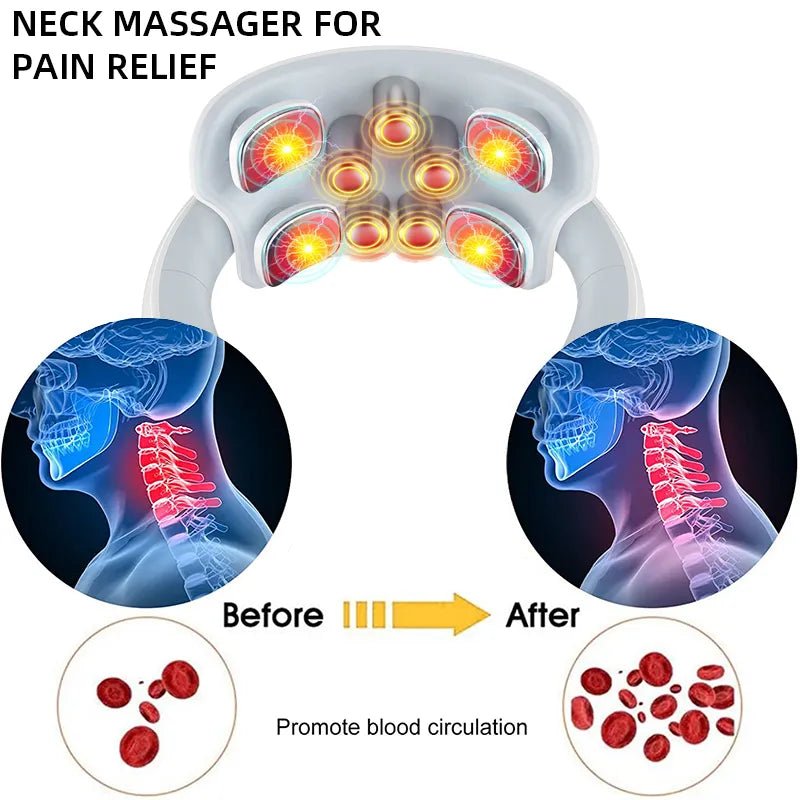 Vibration Neck Masssger Smart Electric Rechargeable Neck Massage Device Hot Compress Magnetic Pulse Voice Cervical Massager