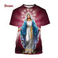 2022 Blessed Virgin Mary 3D Printing T Shirt Personality Fashion Faith Style Short Sleeved Men/Women Casual Streetwear Top