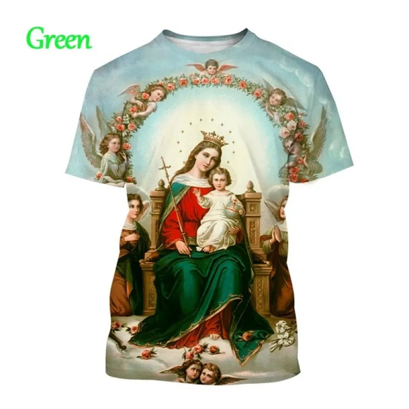 2022 Blessed Virgin Mary 3D Printing T Shirt Personality Fashion Faith Style Short Sleeved Men/Women Casual Streetwear Top