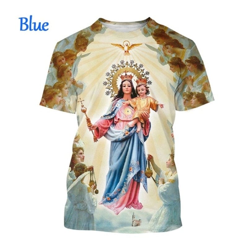 2022 Blessed Virgin Mary 3D Printing T Shirt Personality Fashion Faith Style Short Sleeved Men/Women Casual Streetwear Top