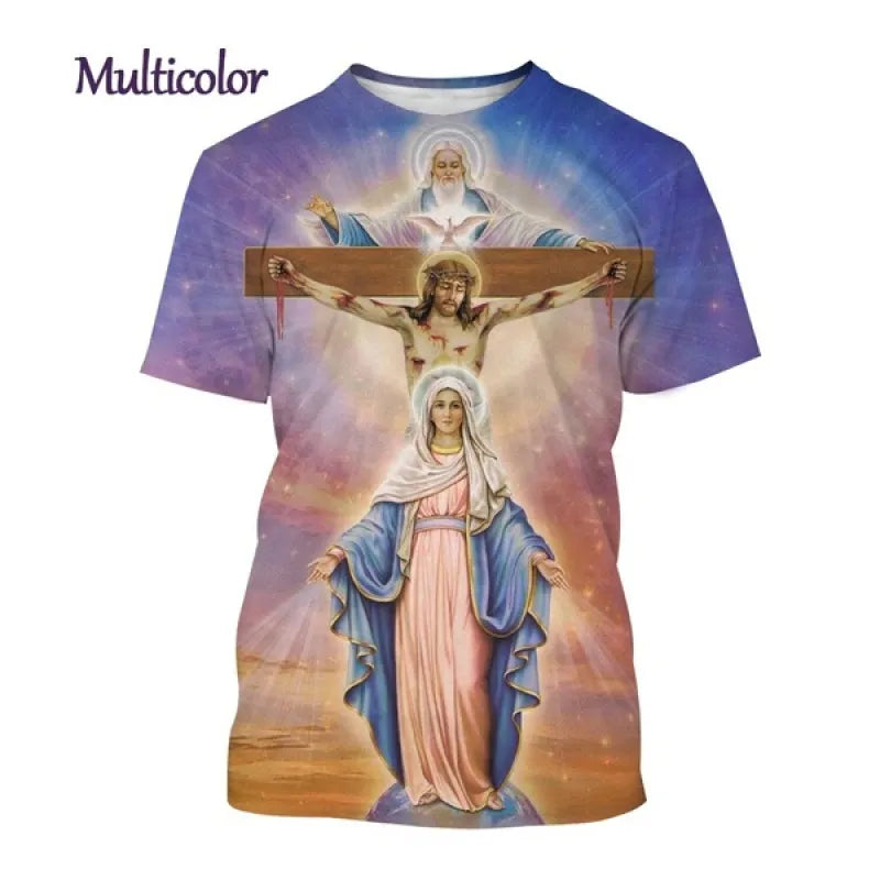 2022 Blessed Virgin Mary 3D Printing T Shirt Personality Fashion Faith Style Short Sleeved Men/Women Casual Streetwear Top
