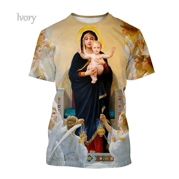 2022 Blessed Virgin Mary 3D Printing T Shirt Personality Fashion Faith Style Short Sleeved Men/Women Casual Streetwear Top