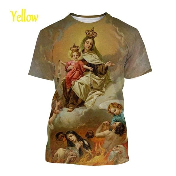 2022 Blessed Virgin Mary 3D Printing T Shirt Personality Fashion Faith Style Short Sleeved Men/Women Casual Streetwear Top