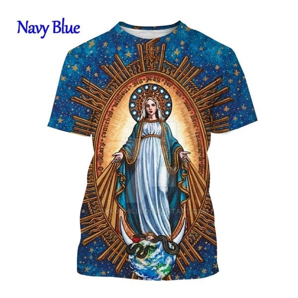 2022 Blessed Virgin Mary 3D Printing T Shirt Personality Fashion Faith Style Short Sleeved Men/Women Casual Streetwear Top