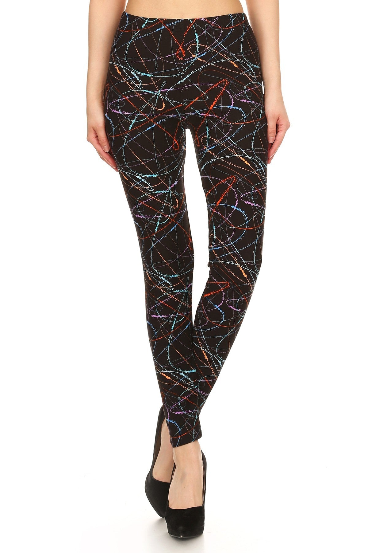 Multicolored Scribble Print, High Waisted Leggings In A Fitted Style With And Elastic Waist