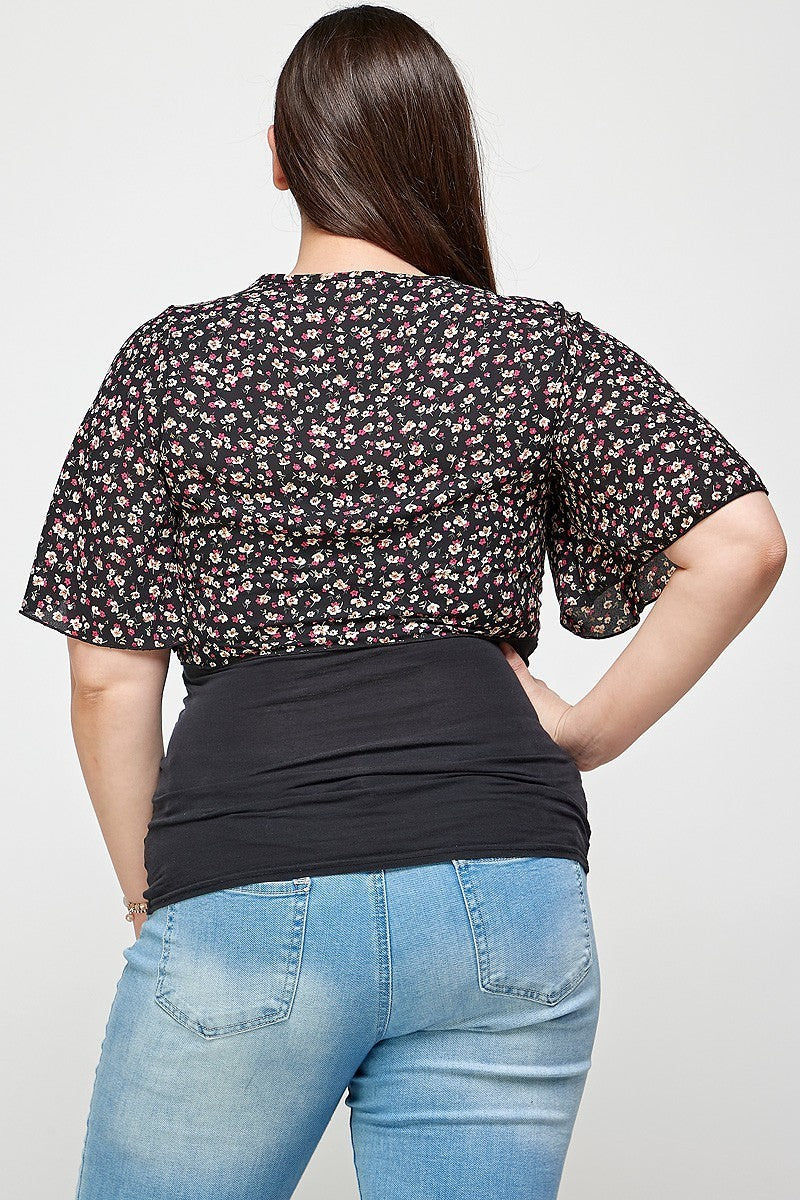 Plus Size Black Ditsy Floral Print Cropped Bolero Cardigan