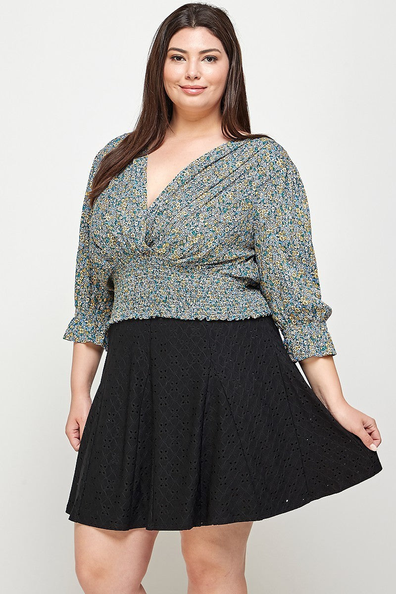 Plus Size, Black Knit Eyelet A-line Skirt