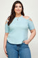 Plus Size, Dusty Blue Solid Ribbed Cold Shoulder Top