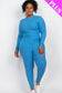 Ibiza Blue Plus Ribbed Mock Neck Long Sleeve Top & Leggings Set