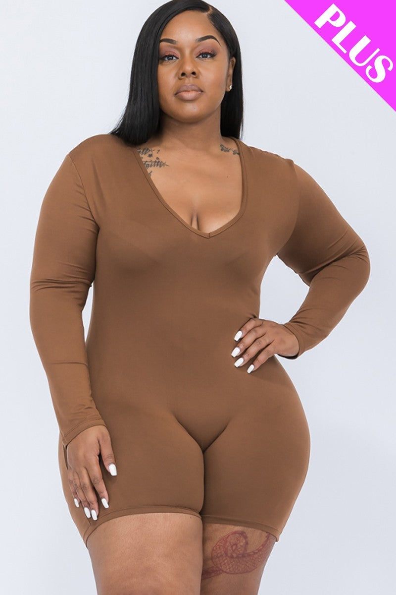 Brown Sugar V-neck Long Sleeve Bodycon Romper