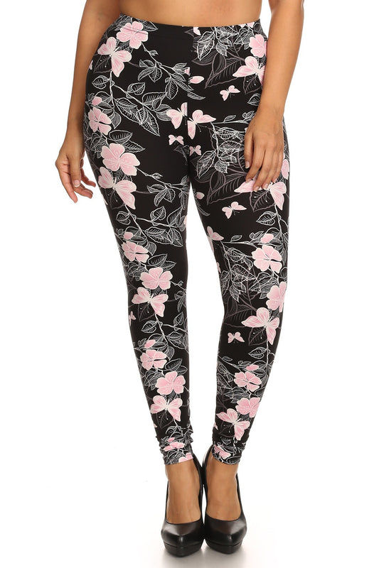 Butterfly Graphic Printed Knit Legging With Elastic Waist