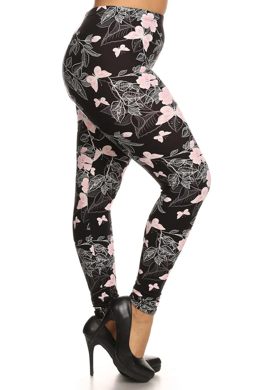 Butterfly Graphic Printed Knit Legging With Elastic Waist