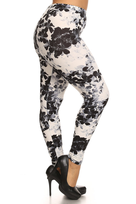Floral Graphic Printed Knit Legging With Elastic Waist Detail