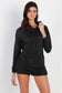 Black Racer Back Detail Long Sleeve Hooded Top & Short Set