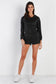 Black Racer Back Detail Long Sleeve Hooded Top & Short Set