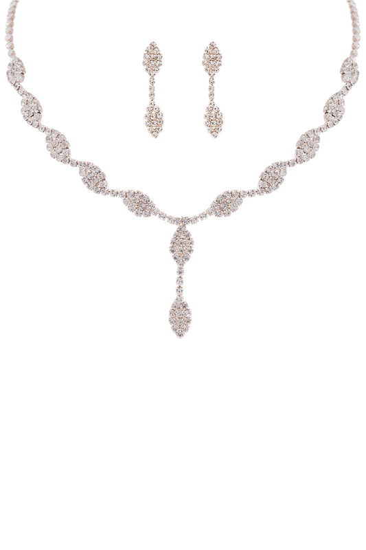 Rhinestone Leaf Y Shape Necklace And Earring Set