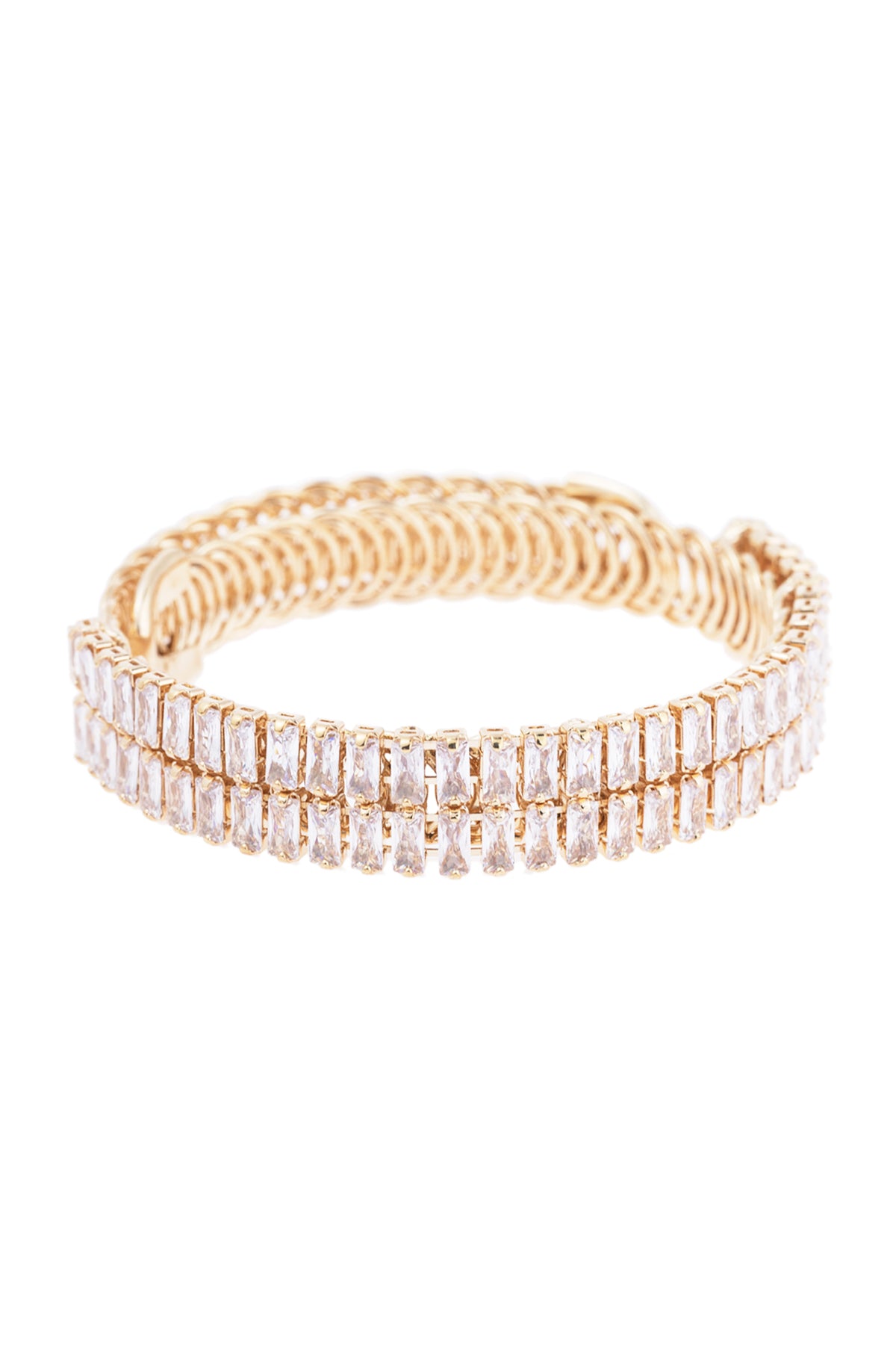 Crystal Square Double Row Cuff Bracelet