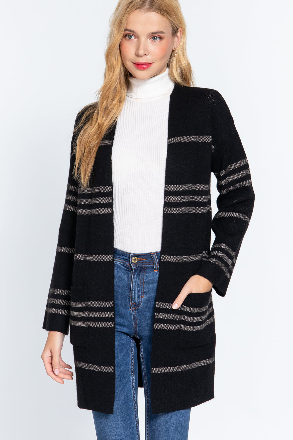 Dolman Slv Stripe Open Sweater Cardigan