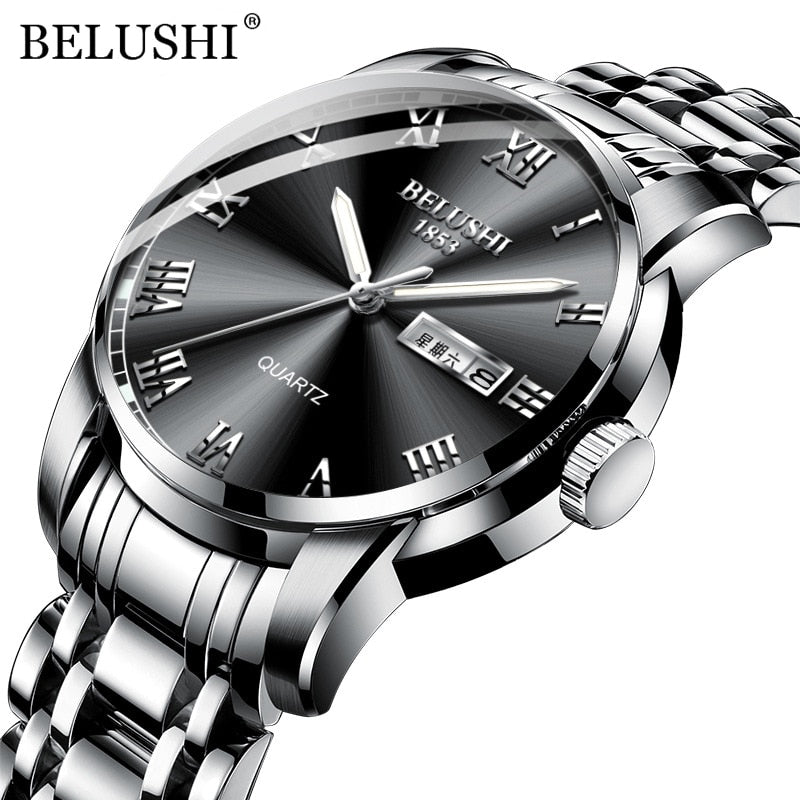 BELUSHI Men's Fashion Business Quartz Wrist Watches Stainless Steel Waterproof Analog Watch Men Calendar Clock 2022 New Watches