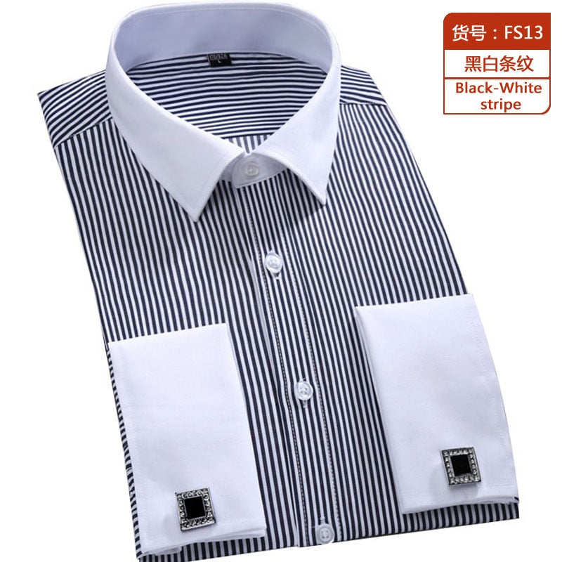 M~6XL Men&#39;s French Cuff Dress Shirt 2022 New White Long Sleeve Formal Business Buttons Male Shirts Regular Fit Cufflinks Shirt