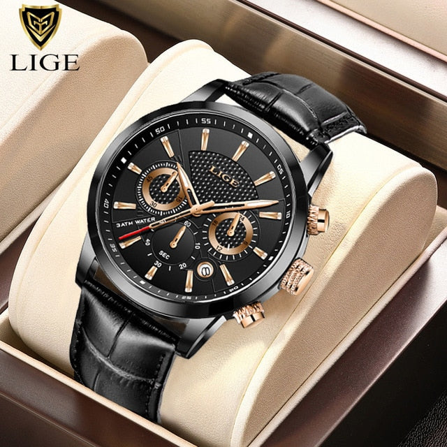 LIGE 2022 Watch Men Fashion Sports Quartz Clocks Mens Watches Top Brand Leather Military Waterproof Date Watch Relogio Masculino