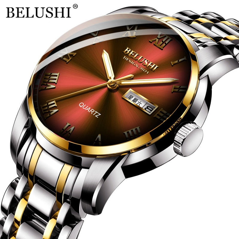 BELUSHI Men's Fashion Business Quartz Wrist Watches Stainless Steel Waterproof Analog Watch Men Calendar Clock 2022 New Watches