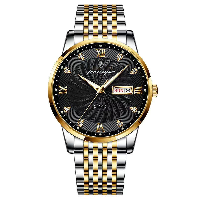 POEDAGAR Men Watch Stainless Steel Top Quailty Luxury Push Button Hidden Clasp Waterproof Luminous Date Week Sport Wrist Watches