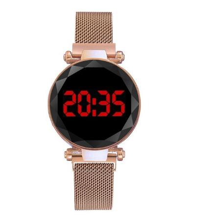 New Ladies Watch Women Touch Screen LED Watches Rose Gold Magnetic Mesh Belt Electronic Clock Digital Wristwatches Leisure watch