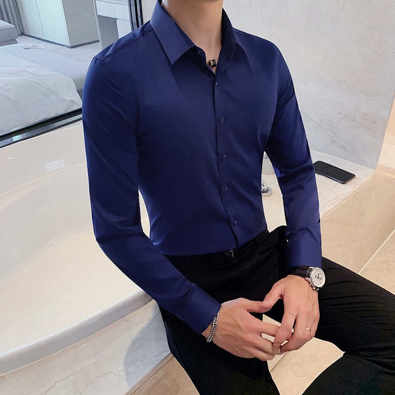 British Style Long Sleeve Shirt Men Clothing Fashion 2022 Autumn Business Formal Wear Chemise Homme Slim Fit Camisa Masculina