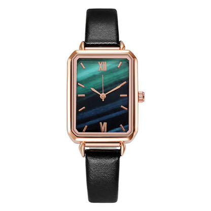 Fashionable casual vintage Roman Quartz Feminine Leather Watch Sky Fantasy Style minimalist bracelet watch Lucky five-leaf grass