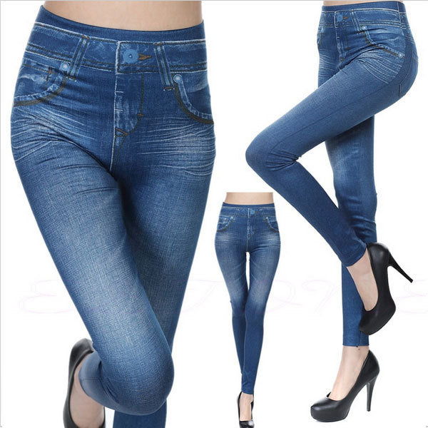 Ogilvy Mather Women Leggings 2020 Fashion Faux Denim Jeans Leggings Sexy Long Pocket Printing Leggins Summer Casual Pencil Pants