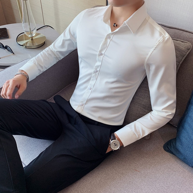 British Style Long Sleeve Shirt Men Clothing Fashion 2022 Autumn Business Formal Wear Chemise Homme Slim Fit Camisa Masculina