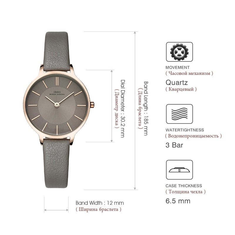 IBSO Brand 8 MM Ultra-Thin Quartz Watch Women Genuine Leather Women Watches Luxury Ladies Watch Montre Femme