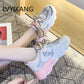 Sneakers Women Platform Casual Shoes Fashion Sneakers Platform Basket Femme Yellow Lace-Up Casual Chunky Shoes 40