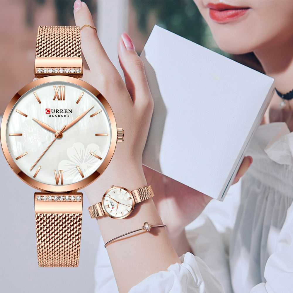 CURREN Watches Women&#39;s Simple Fashion Quartz Watch Ladies Wristwatch Charm Bracelet Stainless Steel Clock relogios feminino