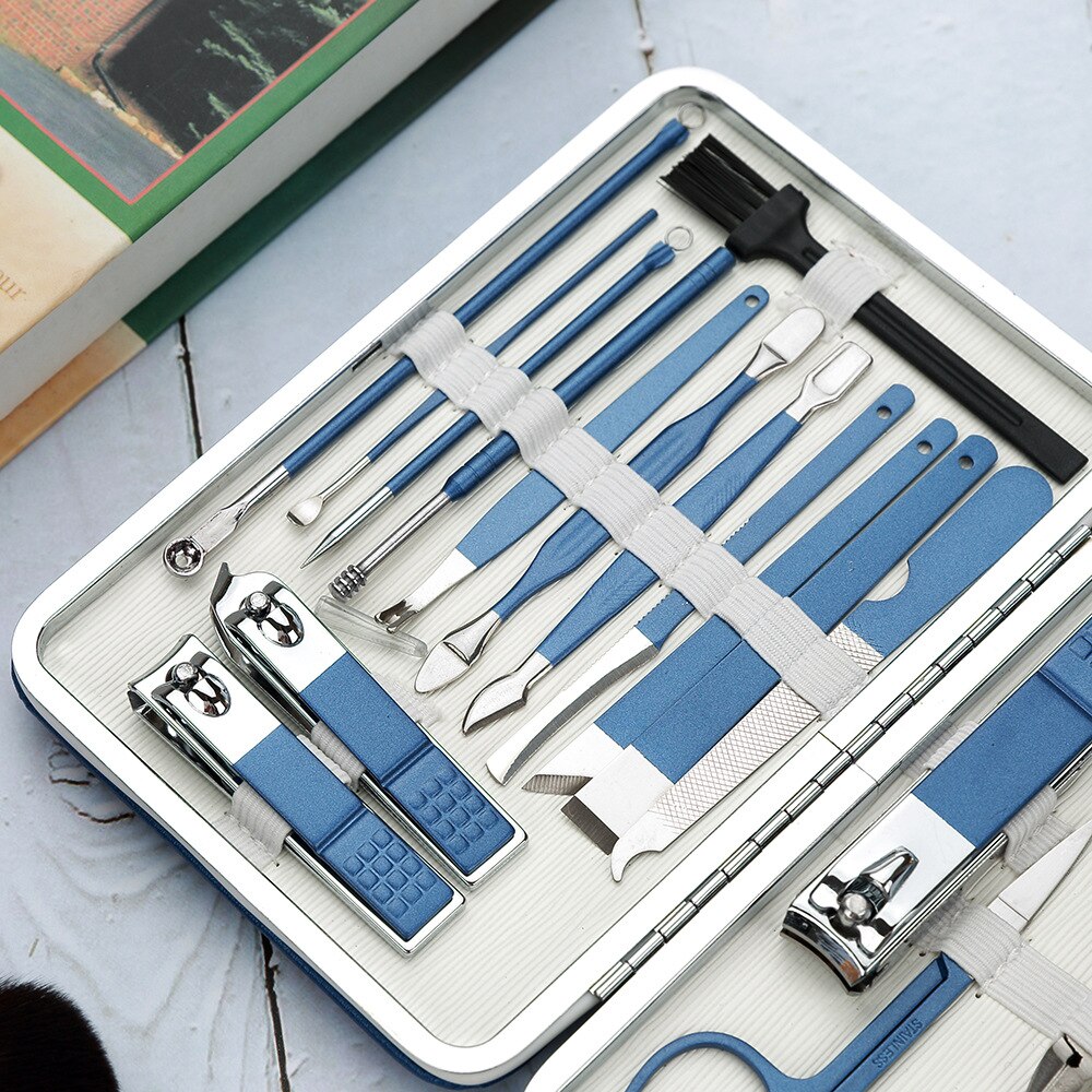 19IN1 Manicure Set Color Contrast sets Nail Clippers Cutter Tools Kits Stainless Steel Pedicure Travel Case for man woman