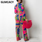 Women Two Piece Vintage Shirt Set Long Sleeve Tie Front Shirt Top &amp; Slim Pants Set