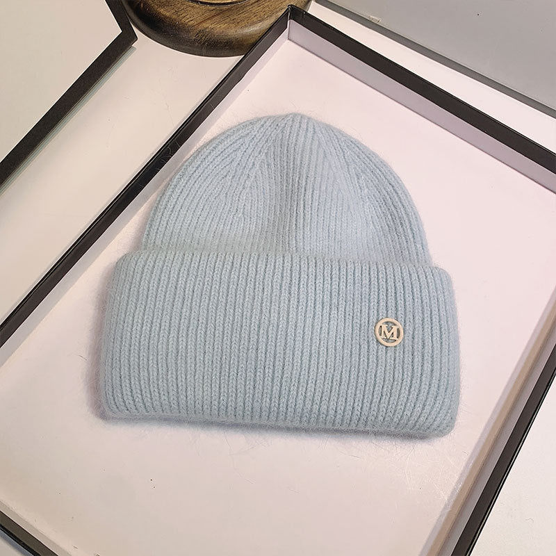 USPOP New Women&#39;s Hats Winter Thick Warm Knitted Hats Solid Color Letter M Soft Rabbit Hair Skullies Beanies