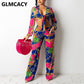 Women Two Piece Vintage Shirt Set Long Sleeve Tie Front Shirt Top &amp; Slim Pants Set