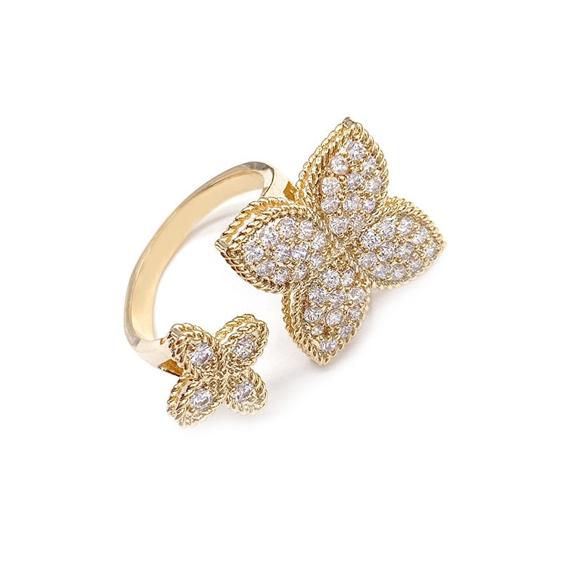 Gold Silver Color Adjustable Flower Rings for Women Wedding ENgagement Designer Ring Fashion Jewelry 2021