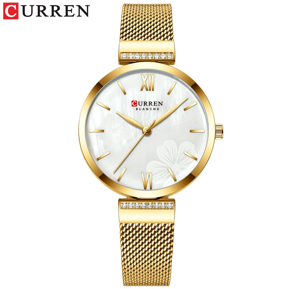 CURREN Watches Women&#39;s Simple Fashion Quartz Watch Ladies Wristwatch Charm Bracelet Stainless Steel Clock relogios feminino