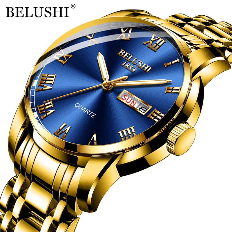 BELUSHI Men's Fashion Business Quartz Wrist Watches Stainless Steel Waterproof Analog Watch Men Calendar Clock 2022 New Watches