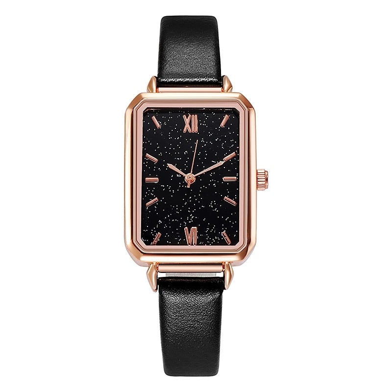 Fashionable casual vintage Roman Quartz Feminine Leather Watch Sky Fantasy Style minimalist bracelet watch Lucky five-leaf grass