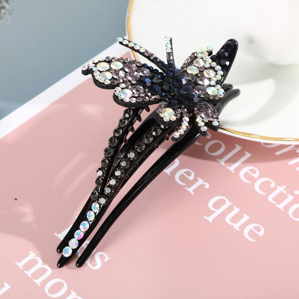 Rhinestone Hairpin Flower Leaf Butterfly Duckbill Hair Claws Retro Hair Clips Accessories For Women Shinning Ponytail Headwear