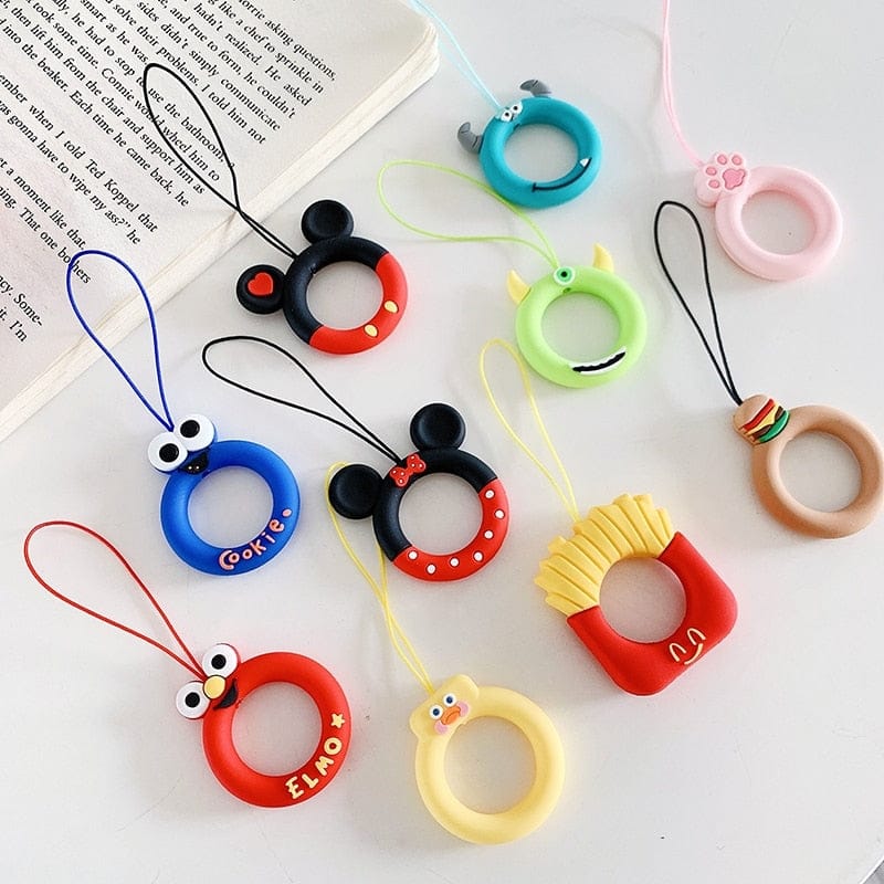 Cute Phone Lanyard for Keys Phones Strap for iPhone airpods case Keycord Finger Rings Cartoon Mobile Phone Accessories