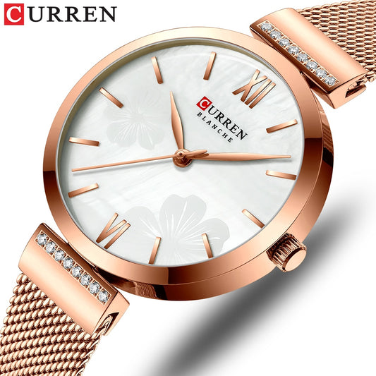 CURREN Watches Women&#39;s Simple Fashion Quartz Watch Ladies Wristwatch Charm Bracelet Stainless Steel Clock relogios feminino